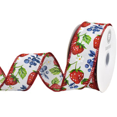 Spring Strawberries Blueberries Wired Ribbon, 10-yard