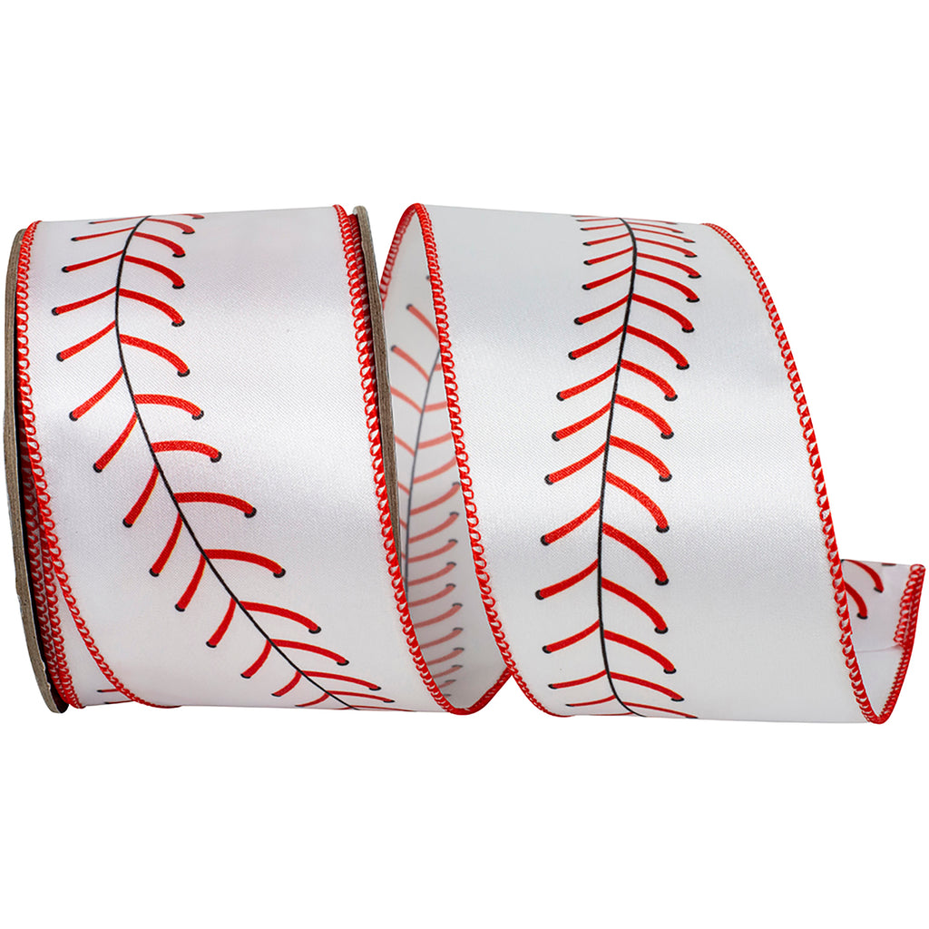 Baseball Stitch Wired Edge Ribbon, 2-1/2-inch, 10-yard