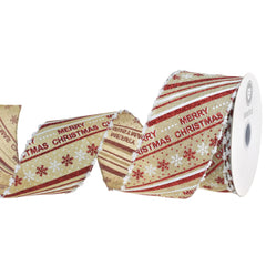 Glittered Merry Christmas Diagonal Stripes Wired Ribbon, 2-1/2-inch, 10-yard