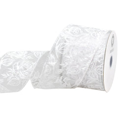 Glittered Roses Sheer Organza Wired Ribbon, 10-yard
