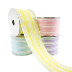 Feathered Stripes Iridescent Edge Satin Wired Ribbon, 10-yard