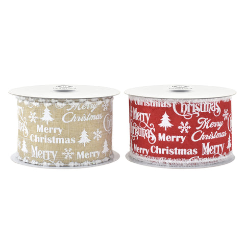 Merry Christmas Snowy Edge Wired Ribbon, 2-1/2-inch, 10-yard