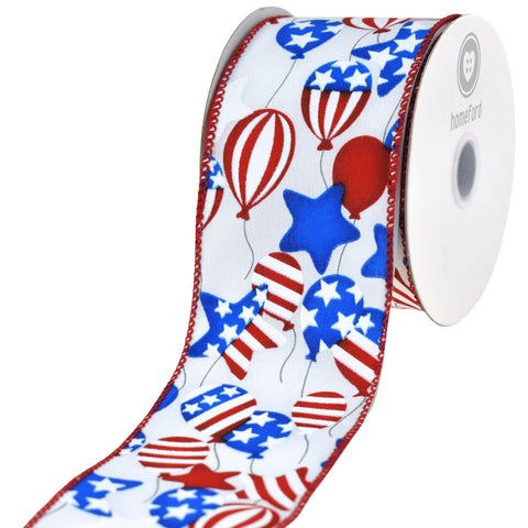 Independence Day Patriotic Balloons Satin Wired Ribbon, 2-1/2-inch, 10-yard