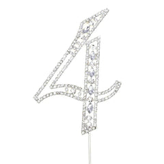 Number Rhinestone Crystal Metal Cake Topper, Silver, 3-3/4-Inch