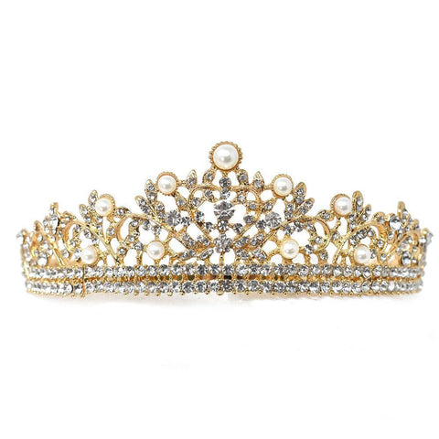 Pearl Accent Jeweled Tiara, 6-Inch