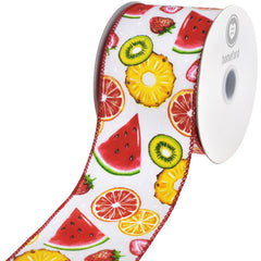 Summer Fruits Polka Dots Satin Wired Ribbon, 2-1/2-inch, 10-yard