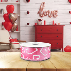 Valentine's Iridescent Heart Outlines Wired Ribbon, 10-yard