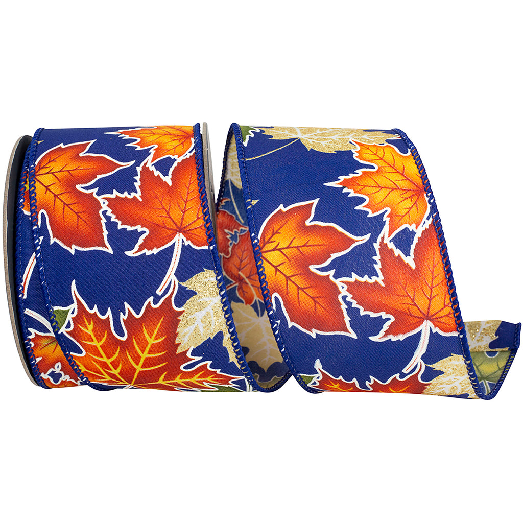 Autumn Leaf Glitter Wired Edge Ribbon, 2-1/2-inch, 10-yard