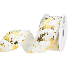 Christmas Faux Fur Metallic Gold Flakes Wired Ribbon, 2-1/2-inch, 5-yard