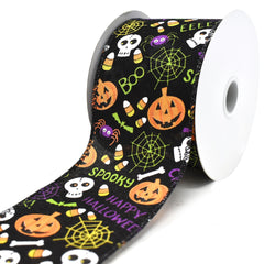 Halloween Cartoon Pumpkin and Skull Wired Ribbon, 10-yard