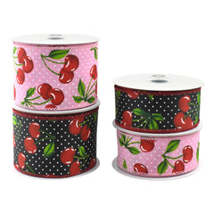 Polka Dot Cherries Wired Ribbon, 10-yard