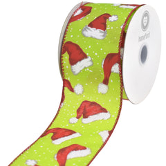 Christmas Iridescent Santa Hats Wired Ribbon, 2-1/2-inch, 10-yard
