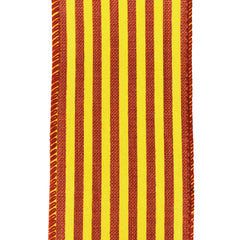 Cabana Stripes Faux Linen Wired Autumn Fall Ribbon, 10-yard, Dark Orange/Yellow