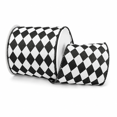 Halloween Harlequin Diamond Check Wired Ribbon, 10-Yard