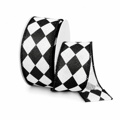 Halloween Harlequin Diamond Check Wired Ribbon, 10-Yard