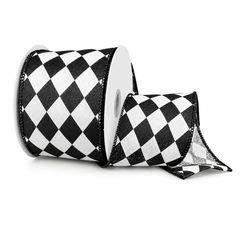 Halloween Harlequin Diamond Check Wired Ribbon, 10-Yard