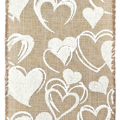 Valentine's Glittered Hearts Faux Linen Wired Ribbon, 2-1/2-inch, 10-yard