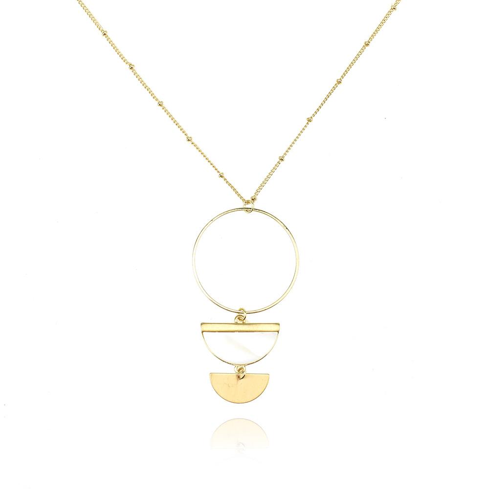 Pearlescent Semi Circle Pendant Necklace, 22-Inch