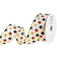 Glittered Patriotic Stars Satin Wired Ribbon, 1-1/2-inch, 10-yard