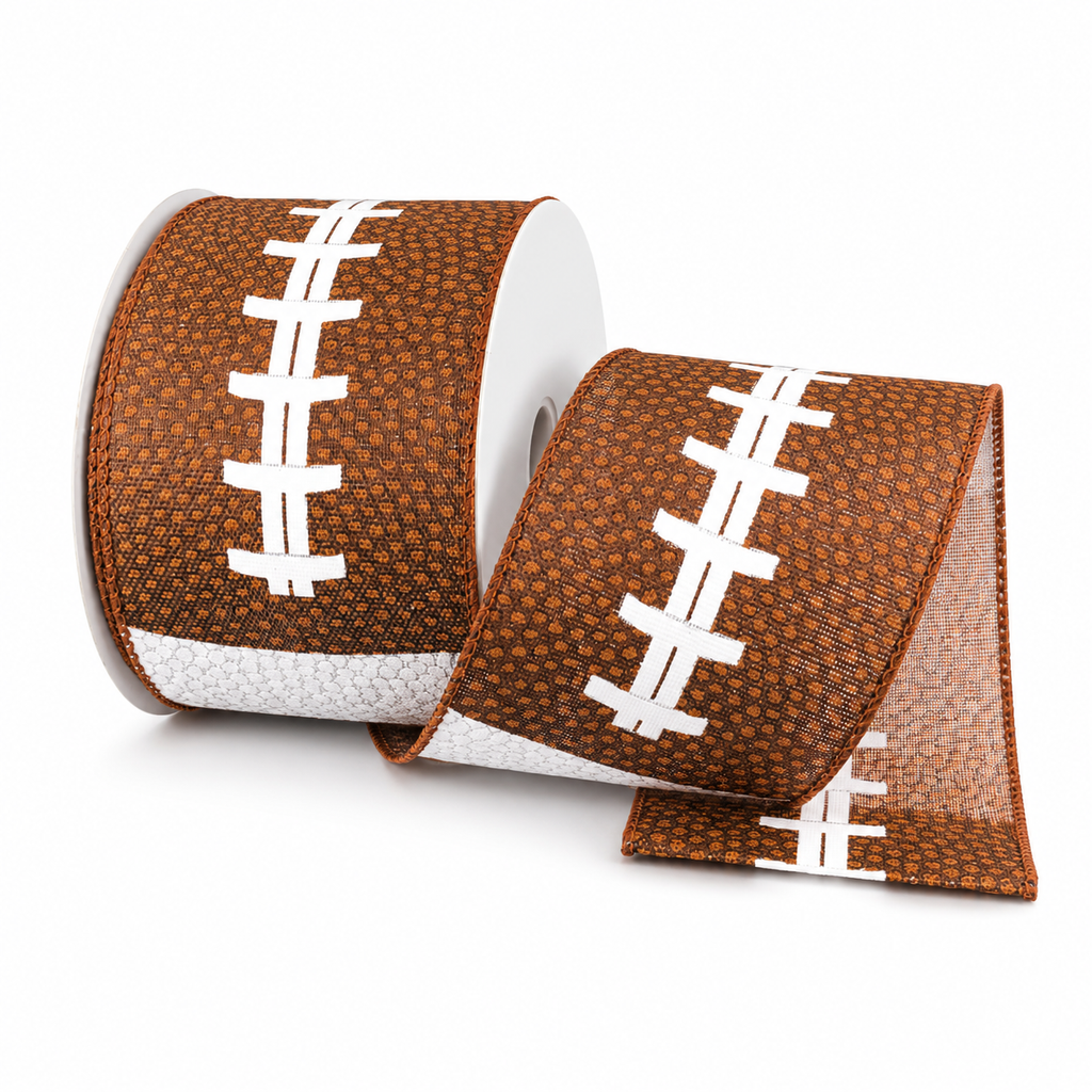 Football Print Wired Ribbon, 2-1/2-inch, 10-yard