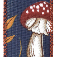 Fall Leaves Mushrooms Faux Linen Wired Ribbon, 1-1/2-inch, 10-yard