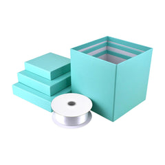 Homeford Nested Square Gift Boxes, Robin's Egg Blue, 5-inch, 6-inch, 7-inch, 3-piece, 1.5-inch White Satin Ribbon 10-yard