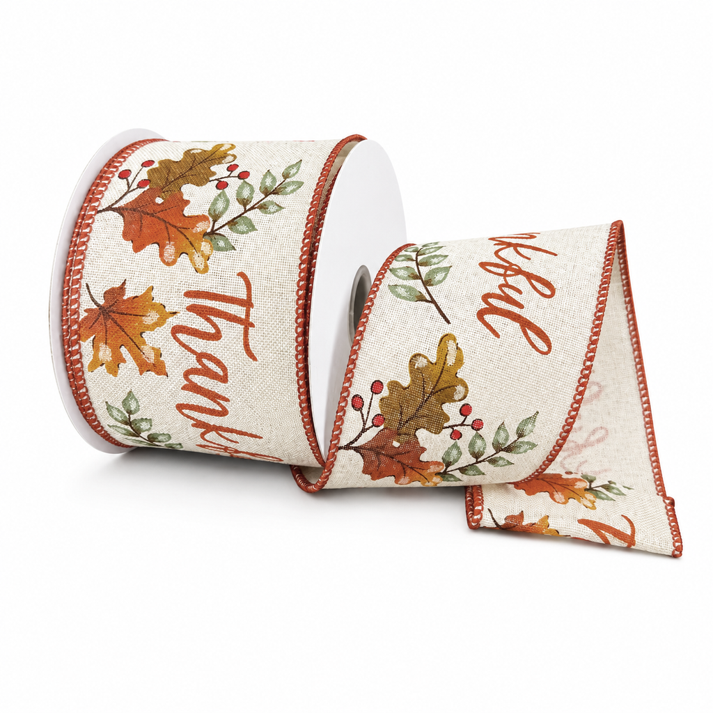 Thankful Fall Foliage Wired Ribbon, 2-1/2-inch, 10-yard