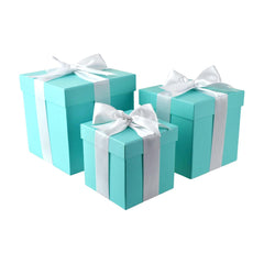 Homeford Nested Square Gift Boxes, Robin's Egg Blue, 5-inch, 6-inch, 7-inch, 3-piece, 1.5-inch White Satin Ribbon 10-yard
