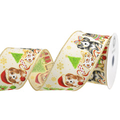 Christmas Tree Doggies Satin Wired Ribbon, 10-yard