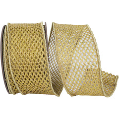 Metallic Chain Link Net Wired Edge Ribbon, 10-yard