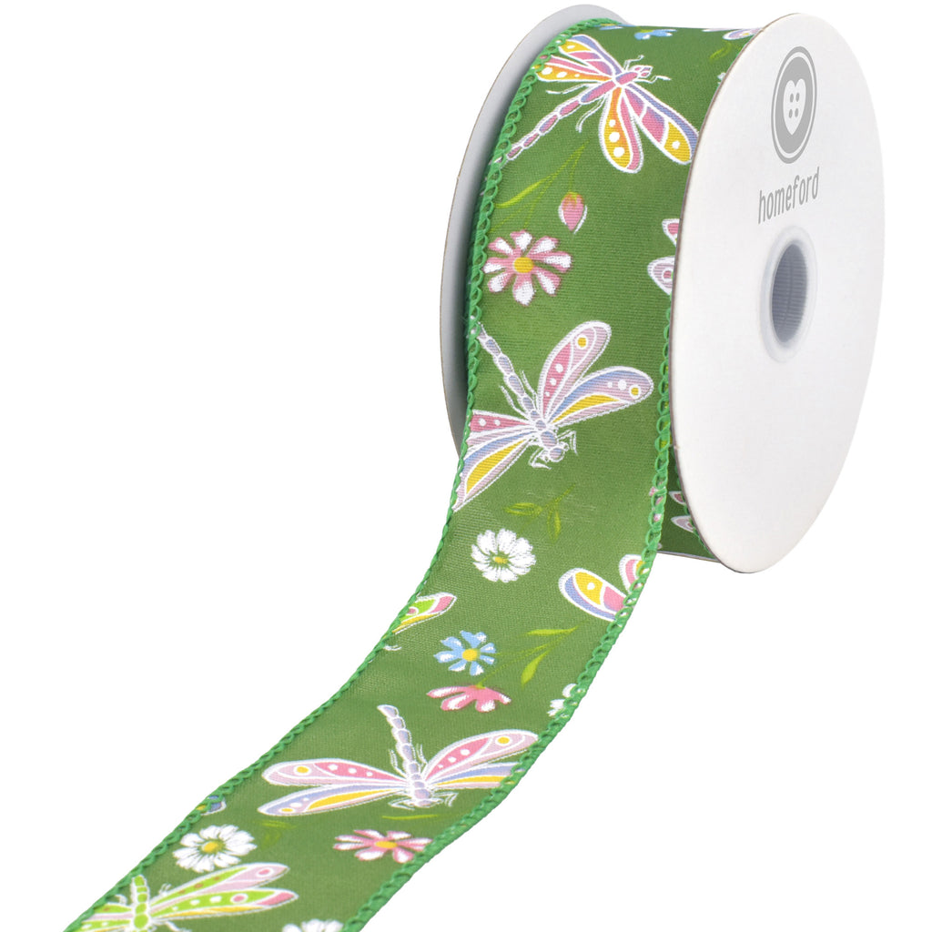 Pastel Spring Dragonflies Wired Ribbon, 10-yard