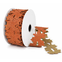 Faux Leather Fall Leaves Cutout Ribbon, 1-1/2-inch, 10-yard