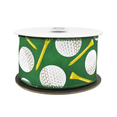 Golf Balls and Tees Wired Ribbon, 10-yard