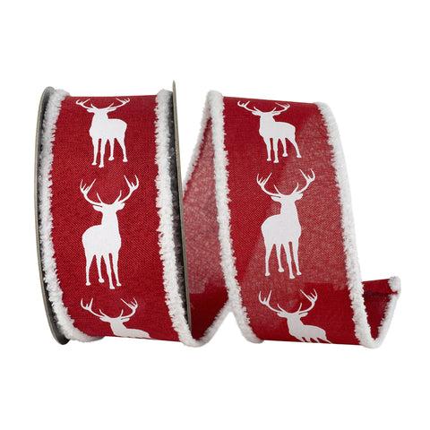 Christmas Reindeer Frizette Edge Wired Ribbon, 2-1/2-inch, 10-yard