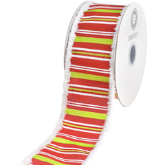 Christmas Glittered Stripes Snowy Edge Satin Wired Ribbon, 2-1/2-inch, 10-yard