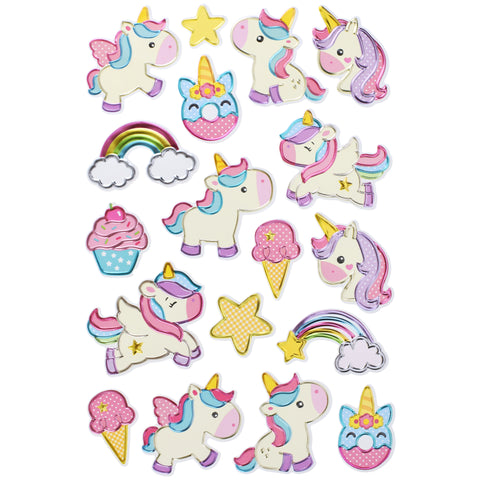 Unicorn 3D Pop Up Foil Paper Craft Stickers, 1-3/4-inch, 18-piece