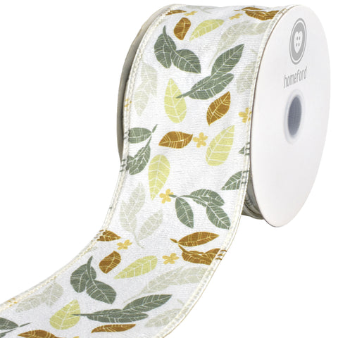 Leaves Textured Finish Wired Ribbon, 10-yard