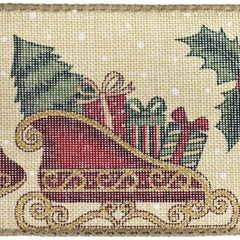 Classic Christmas Printed Symbols Wired Ribbon, 10-yard