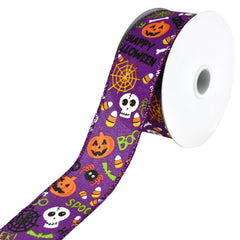 Halloween Cartoon Pumpkin and Skull Wired Ribbon, 10-yard