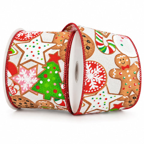 Glitter Christmas Overlapping Cookies Wired Ribbon, 2-1/2-inch, 10-yard