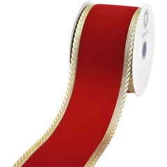 Christmas Velvet Metallic Scalloped Edge Wired Ribbon, 2-1/2-inch, 10-yard