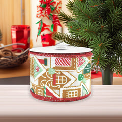 Christmas Iridescent Gingerbread Village Wired Ribbon, 10-yard