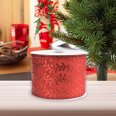 Christmas Shimmer Embossed Vines Satin Wired Ribbon, 10-yard
