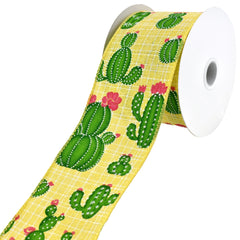 Blooming Cactus Faux Linen Wired Ribbon, 10-yard