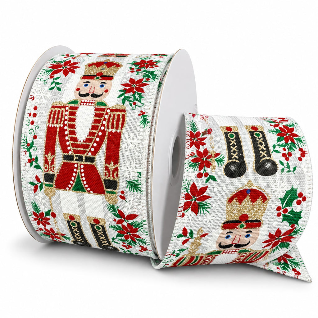 Fancy Nutcracker Christmas Linen Wired Ribbon