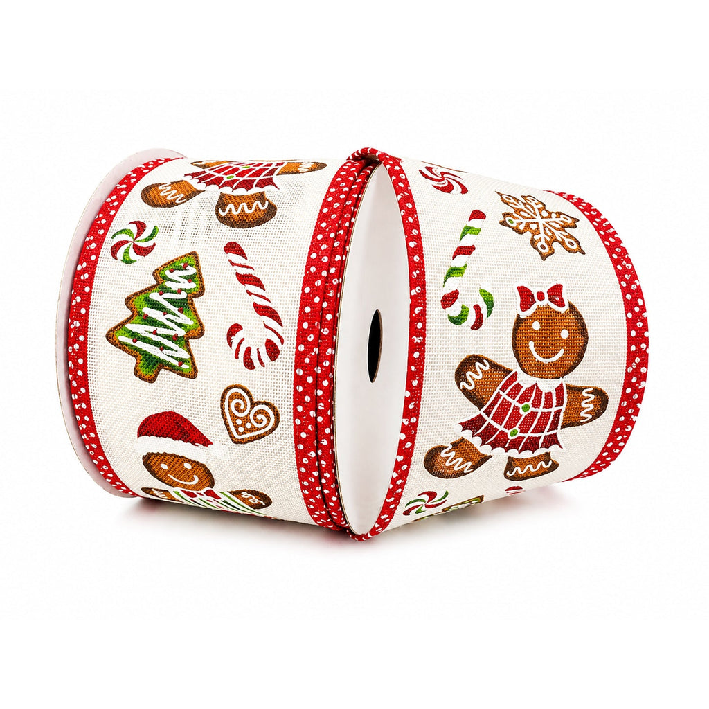 Glitter Gingerbread Christmas Wired Ribbon, 2-1/2-inch, 10-yard