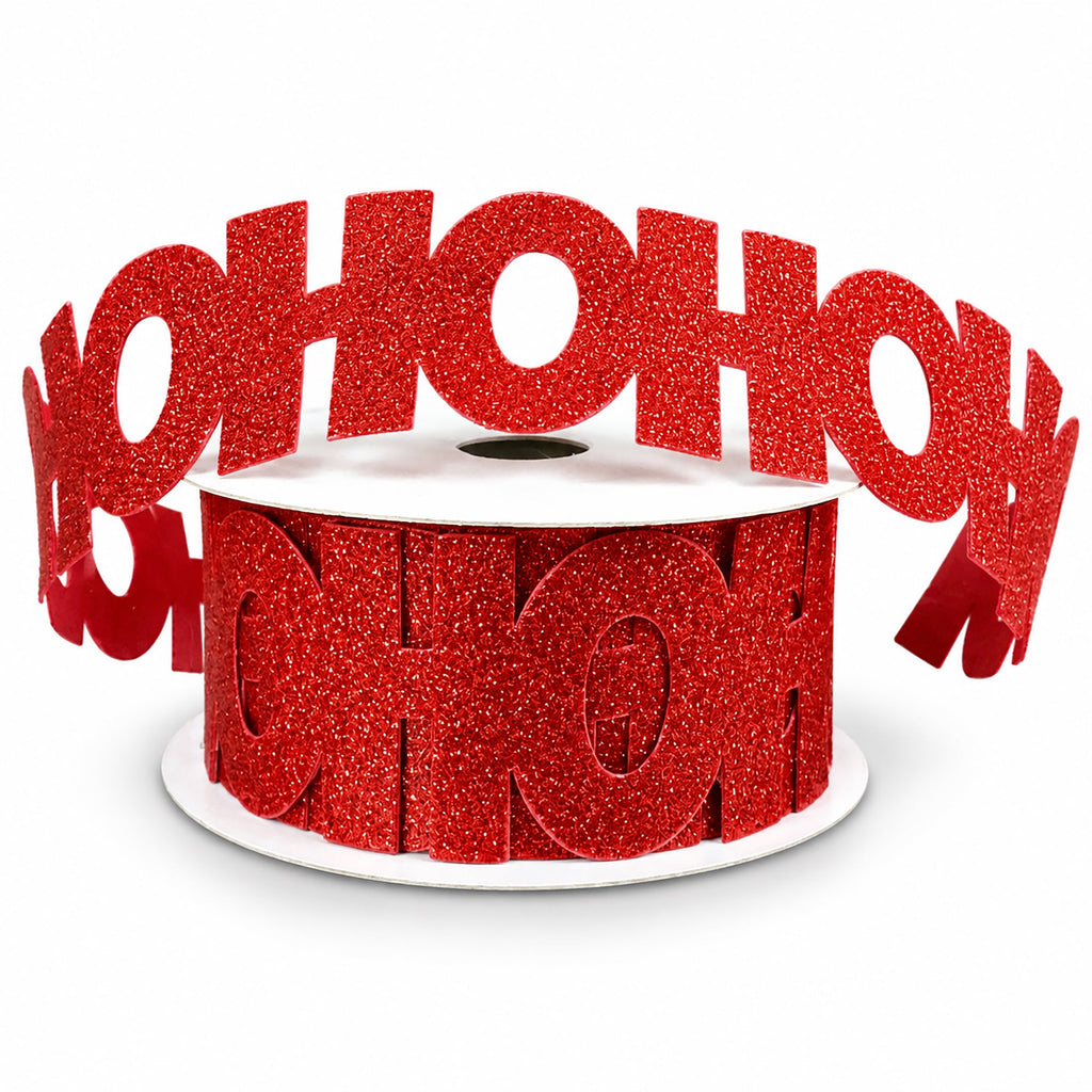 Christmas Glitter Ho Ho Ho Cutout Ribbon, 1-1/2-inch, 10-yard