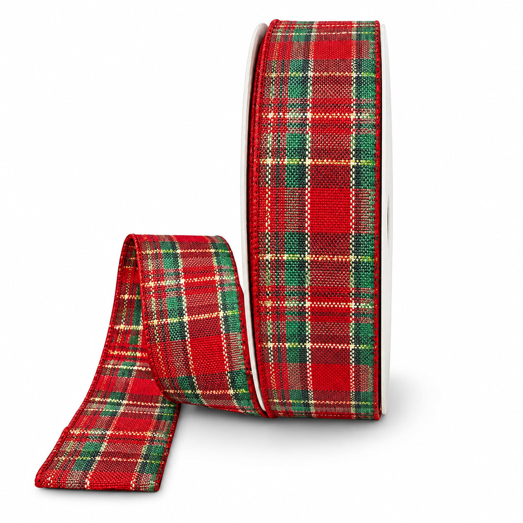 Classic Christmas Plaid Wired Ribbon, 7/8-inch, 10-yard