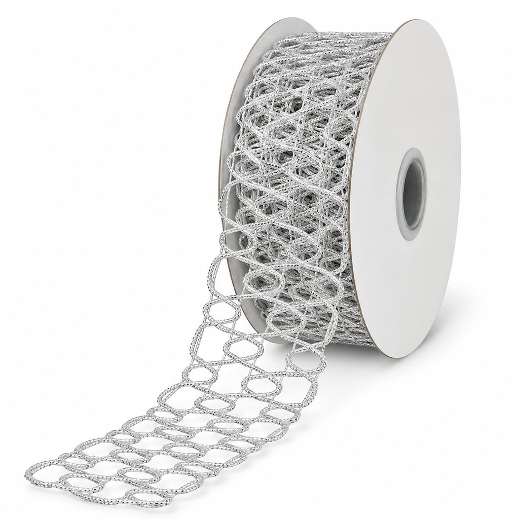Christmas Metallic Squiggly Open Weave Wired Ribbon, 1-1/2-inch, 10-yard