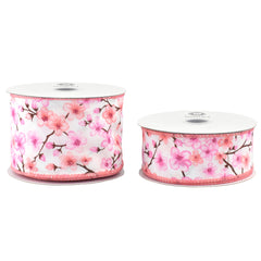 Spring Sakura Cherry Blossom Branch Wired Ribbon, 10-yard